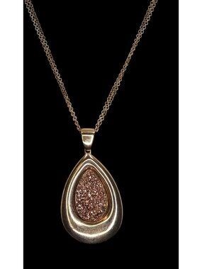 Bronzo Milor Italia Druzy Teardrop Necklace Rose Gold Designer Glam Pendant